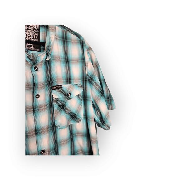 Dixxon Men’s Dog Town Blue Plaid Short Sleeve Flannel Shirt 3X Shop Style Casual - Picture 4 of 9